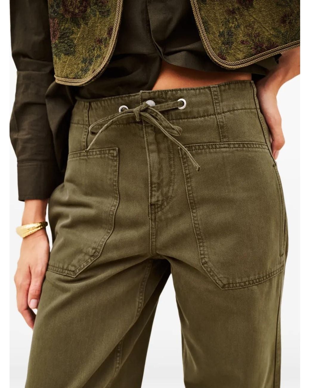 Ba&sh Green Cocy Drawstring-Waist Straight-Leg Jeans