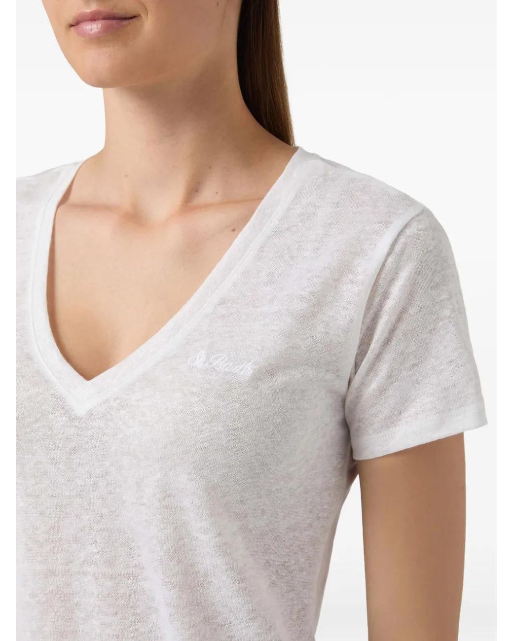 Mc2 Saint Barth White Linen Eloise T-Shirt With Embroidered Logo