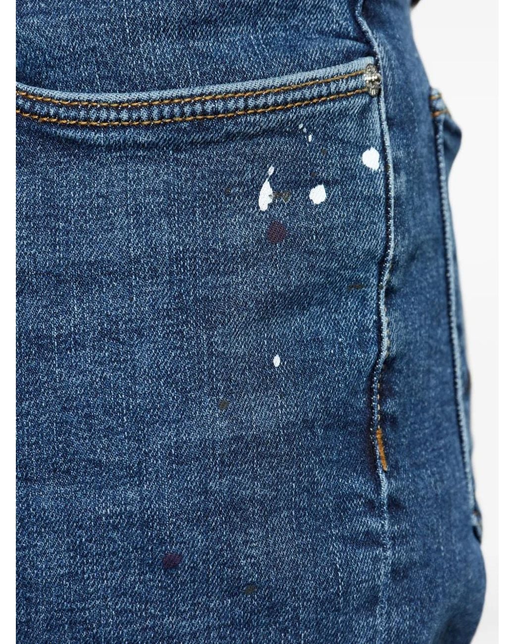 Emporio Armani Blue Paint Splatter-Print Jeans for men