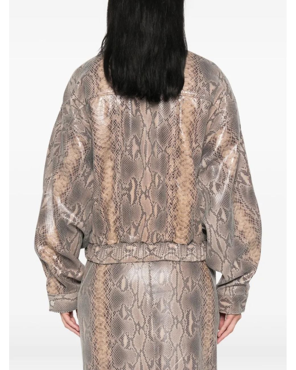 DUCIE Natural Jasmine Python-Print Leather Jacket