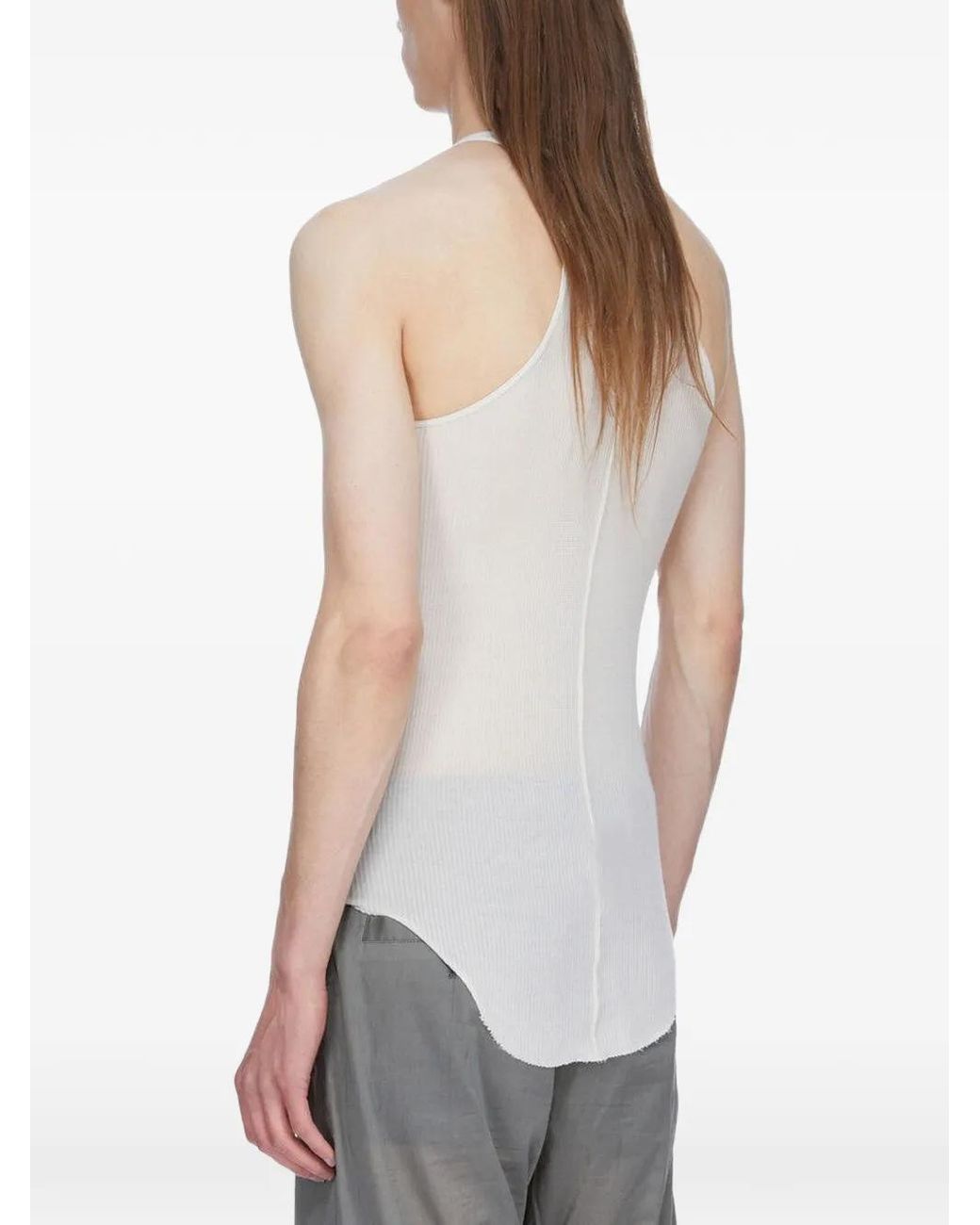 Rick Owens White Ribbed Texture Round Neck Sleeveless Top Size M for men