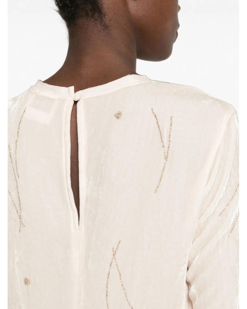 Forte_forte White Embroidered Crushed-Velvet Midi Dress