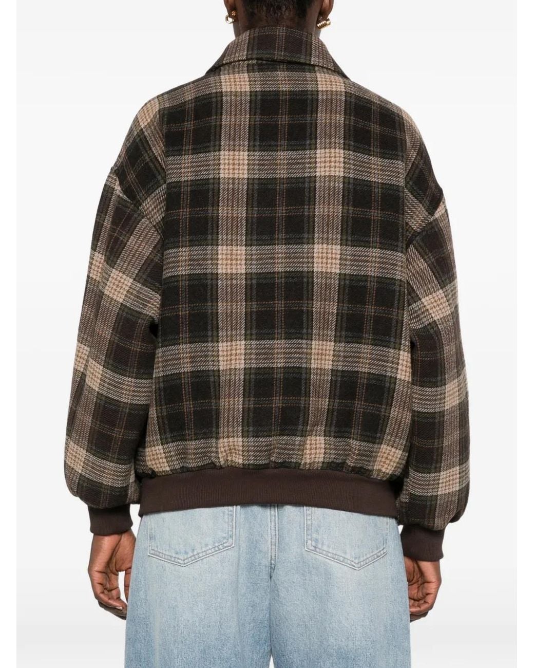 NINA 14.7 Brown Check Oversized Bomber Jacket