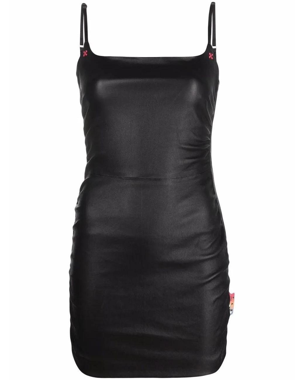 Off-White c/o Virgil Abloh Black Side Zip Detail Stretch Leather Mini Dress