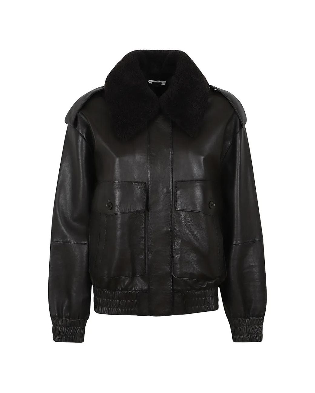 P.A.R.O.S.H. Black Shearling-Collar Leather Jacket