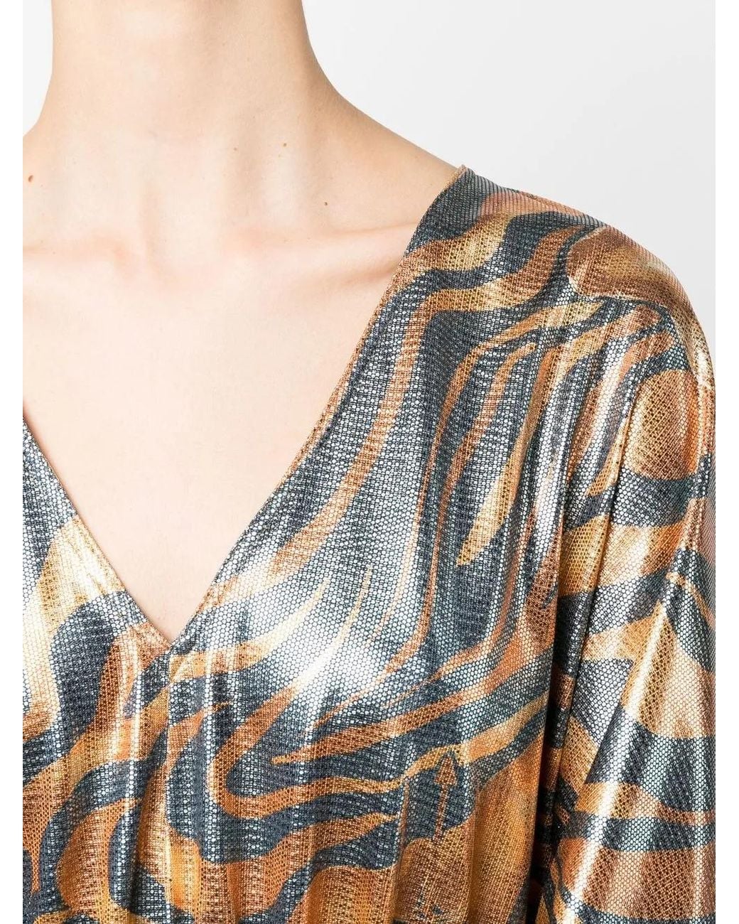 Alberta Ferretti Gray Swirl Print Metallic Top