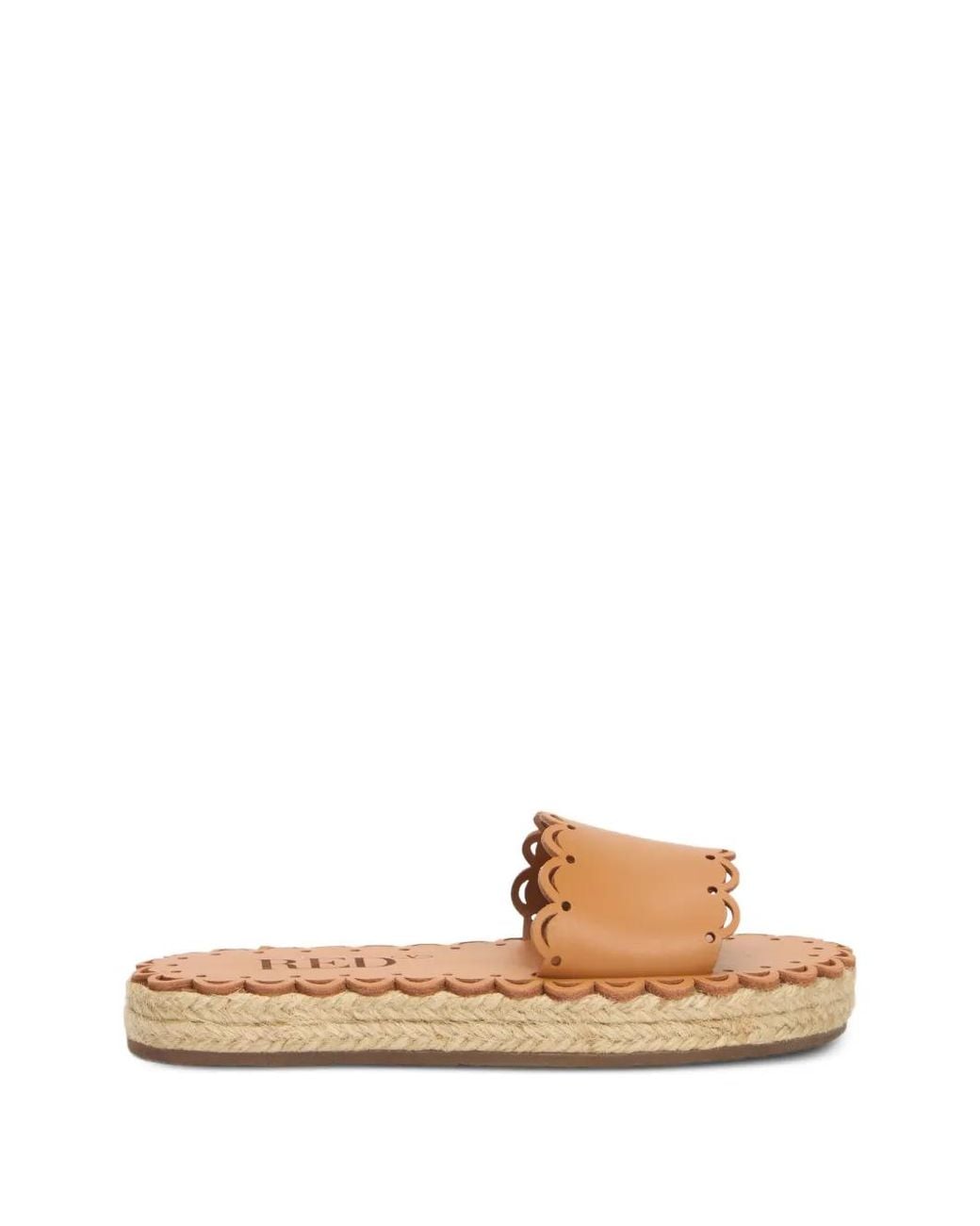 Red(v) Brown Scalloped Slide Sandals