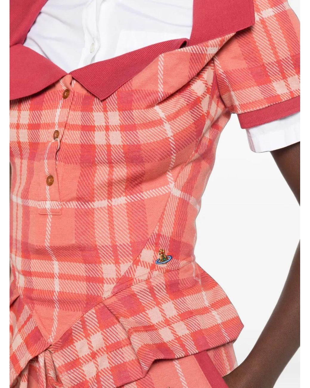 Vivienne Westwood Pink Tartan-Print Peplum Polo Top