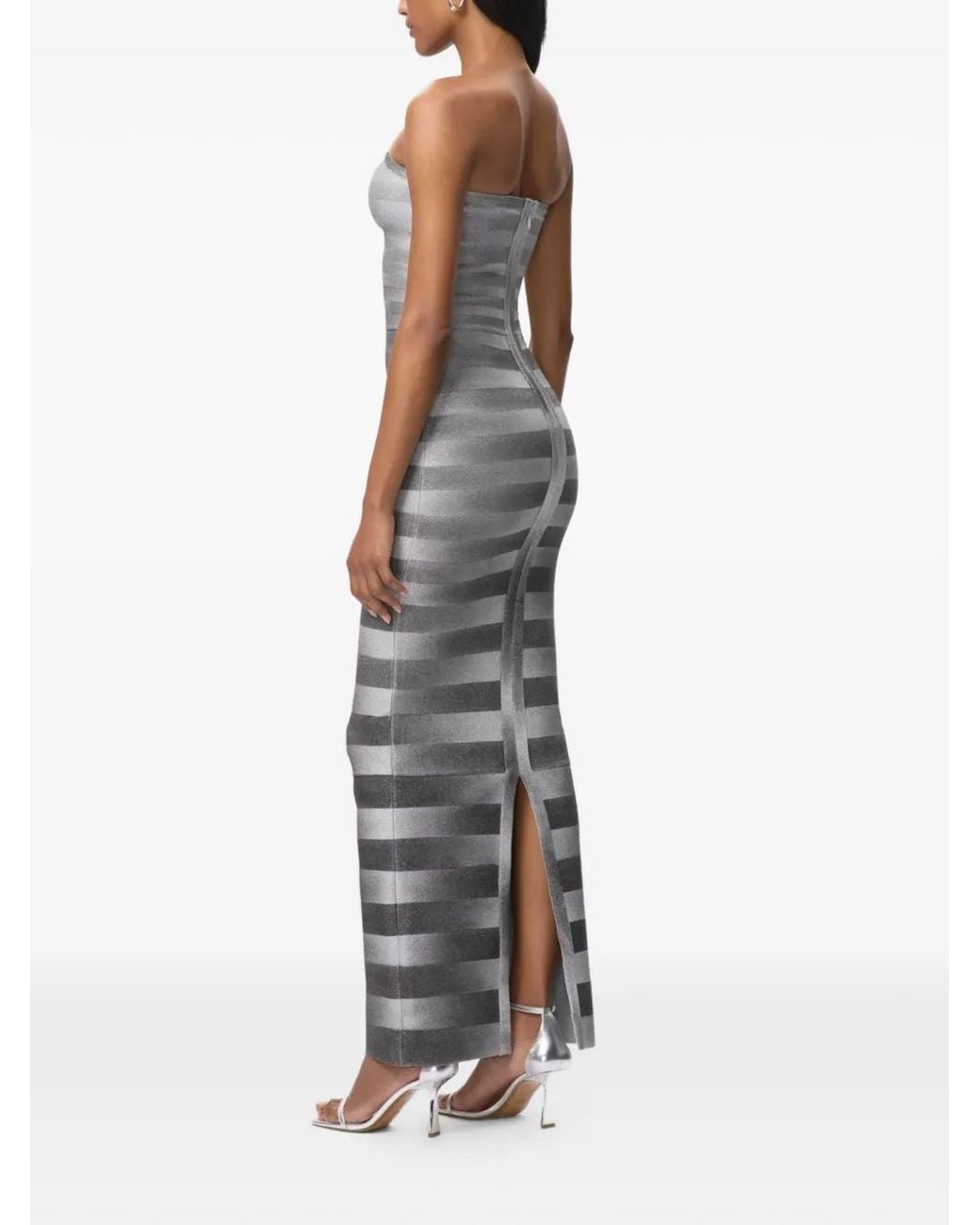 Hervé Léger White Striped Strapless Dress