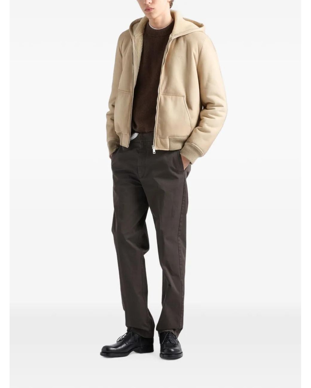 Prada Natural Shearling Bomber Jacket for men