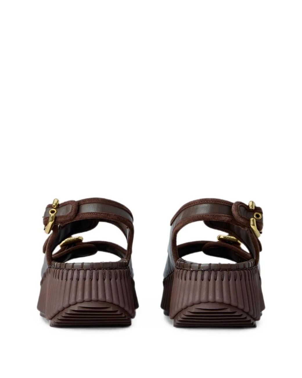 Chloé Brown Buckle-Strap Ridged-Platform Sandals