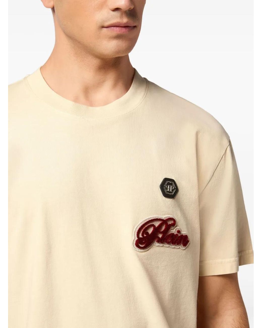 Philipp Plein Natural Logo-Patch Round-Neck T-Shirt for men