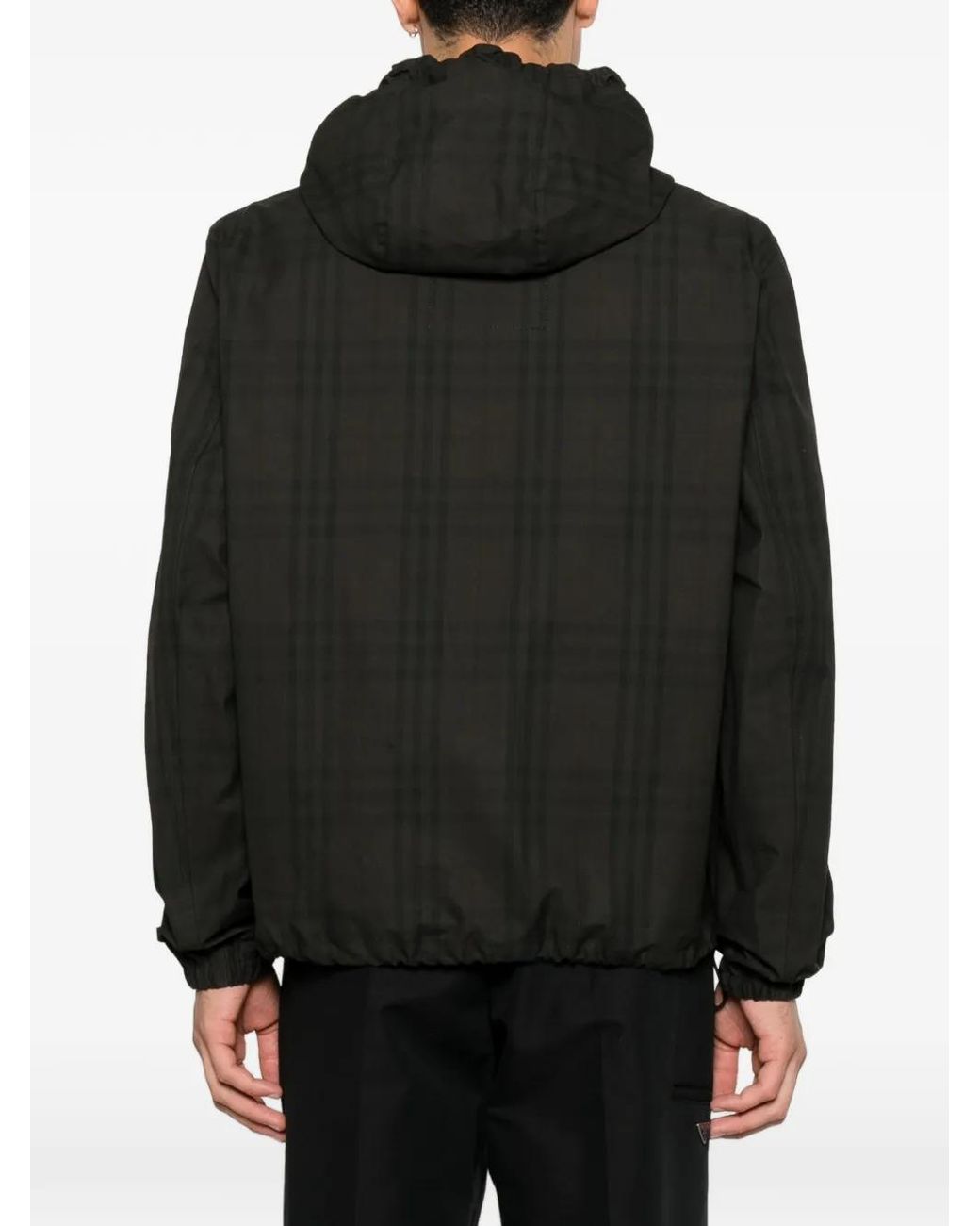 Burberry Black Check Cotton Newport Hooded Jacket for men