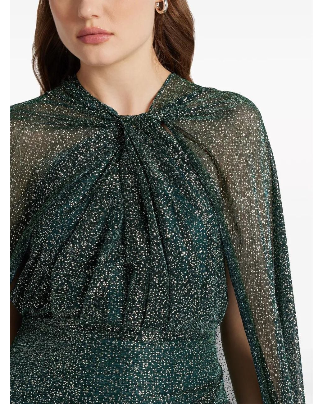 Talbot Runhof Green Cape Rhinestone-Embellished Gown