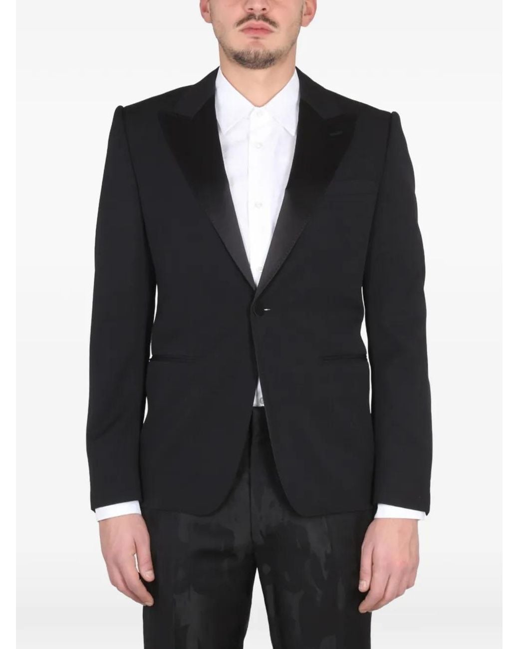 McQueen Black Single-Breasted Peak-Lapel Blazer for men