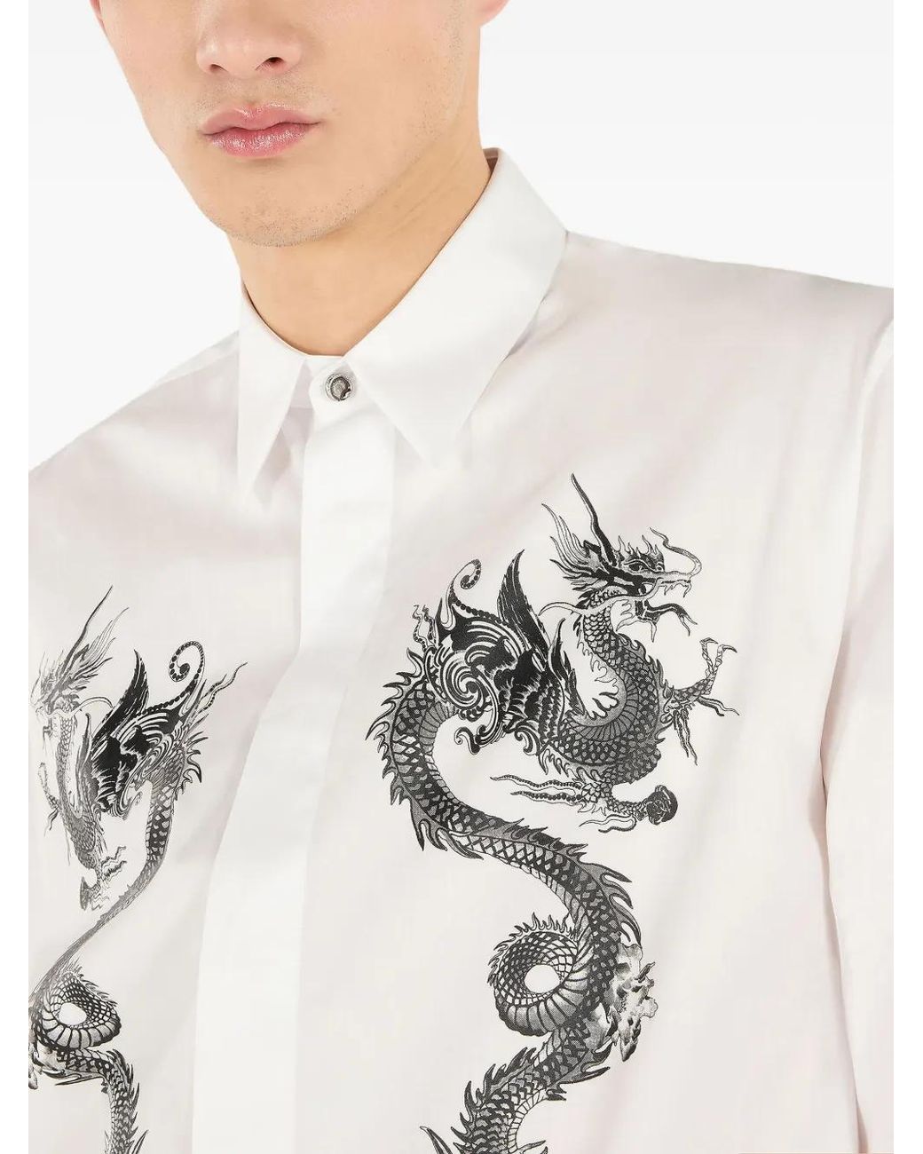 Roberto Cavalli White Dragon-Print Shirt for men