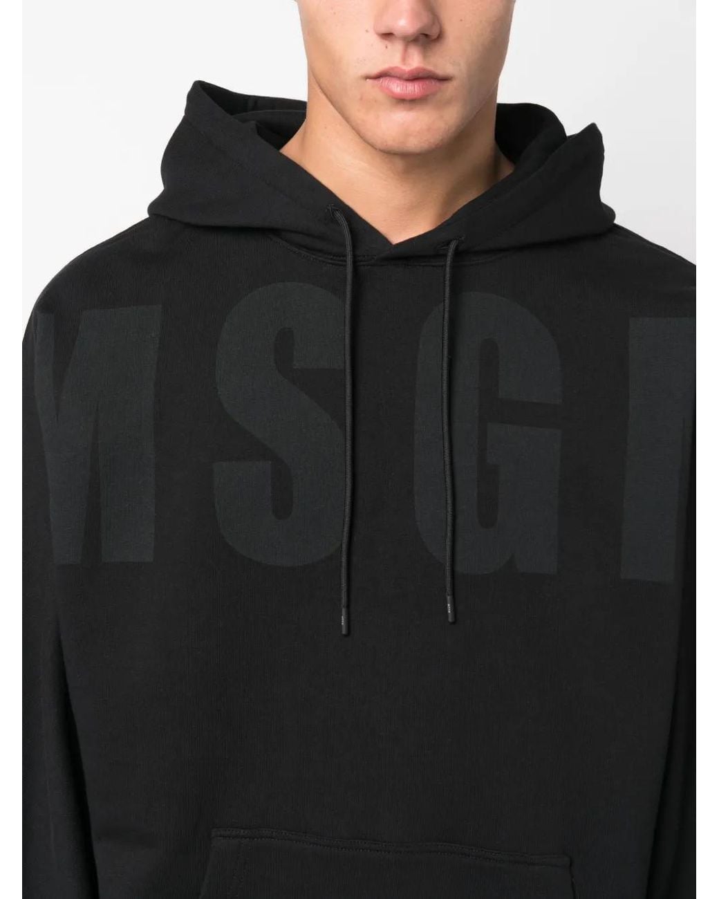 MSGM Black Logo-Print Cotton Hoodie for men