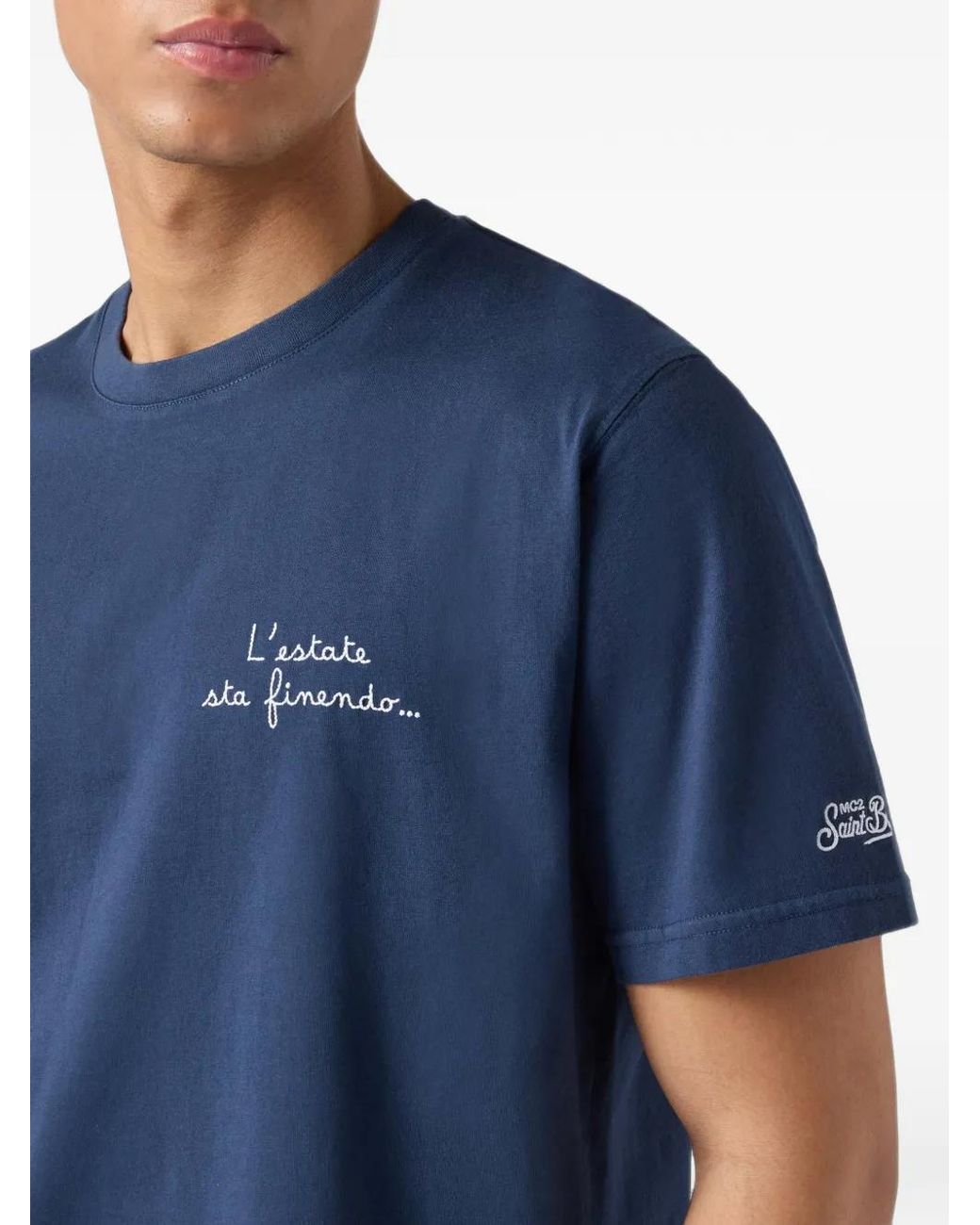 Mc2 Saint Barth Blue Portofino T-Shirt With 'Estate Sta Finendo Embroidery for men