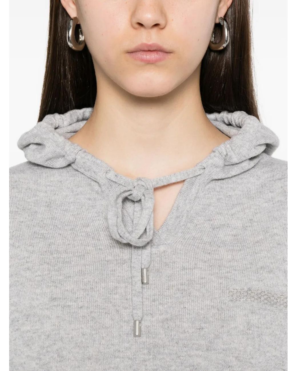 Peserico Gray Embellished-Detail Hoodie