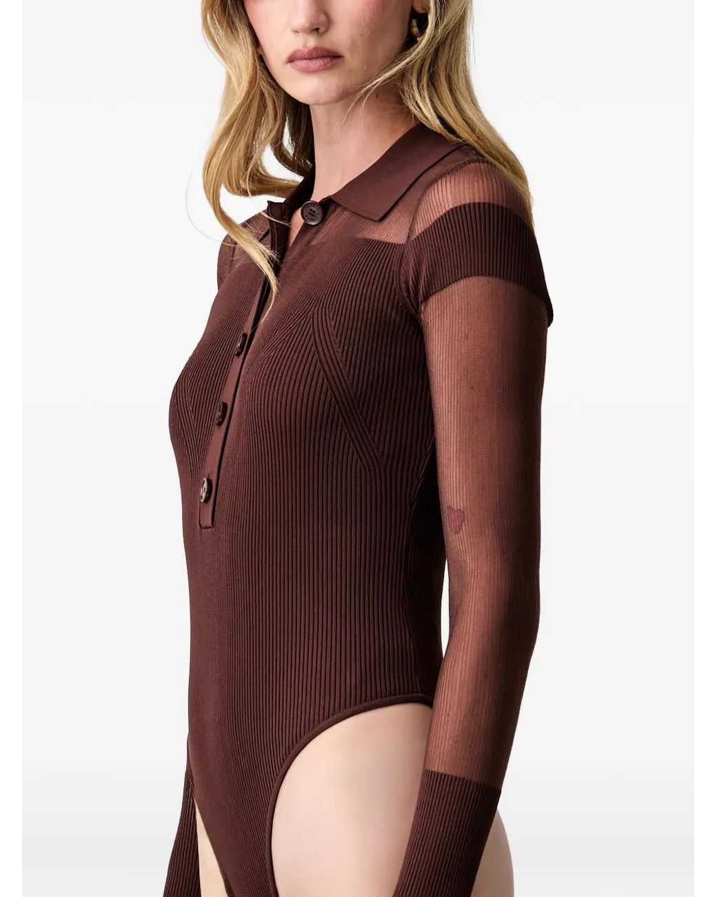 Patrizia Pepe Red Sheer-Panelled Knitted Bodysuit