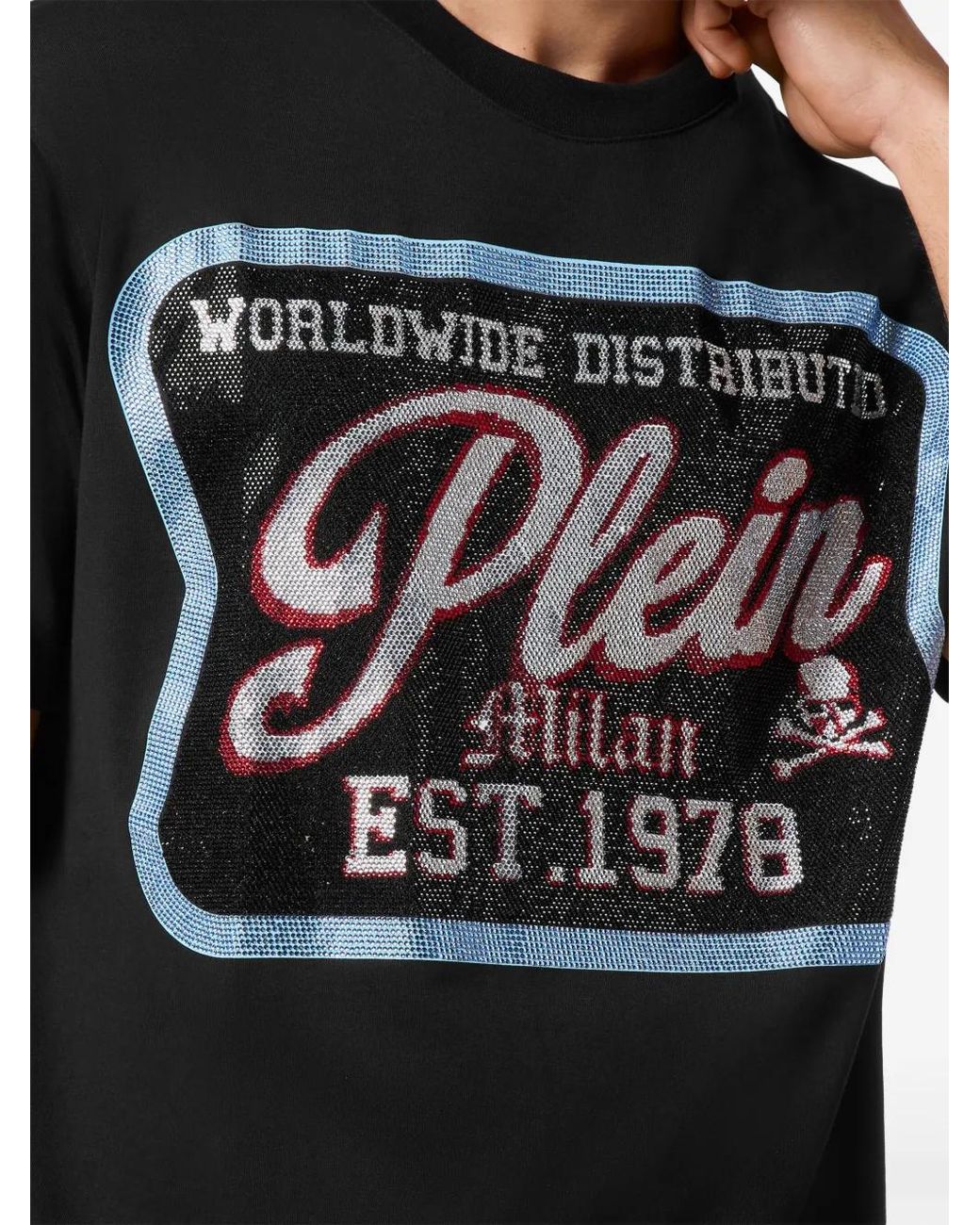Philipp Plein Black T-Shirt Round Neck Ss With Patch for men