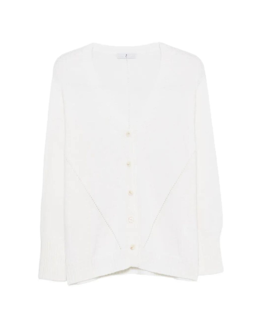 Whyci White Pointelle-Trim V-Neck Cardigan
