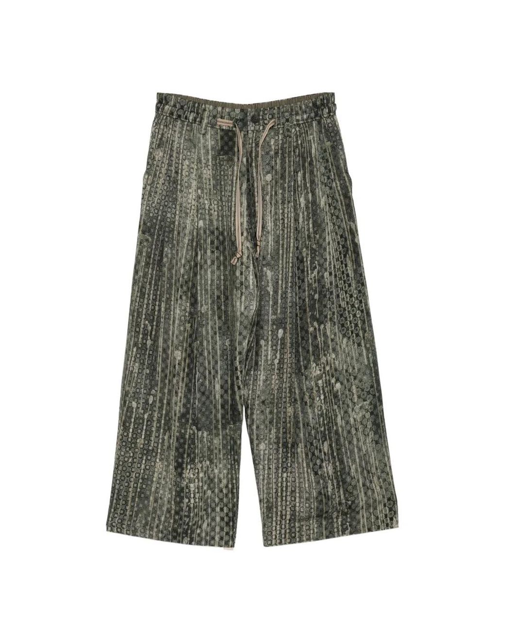 Ziggy Chen Green Patterned Drawstring Trousers for men