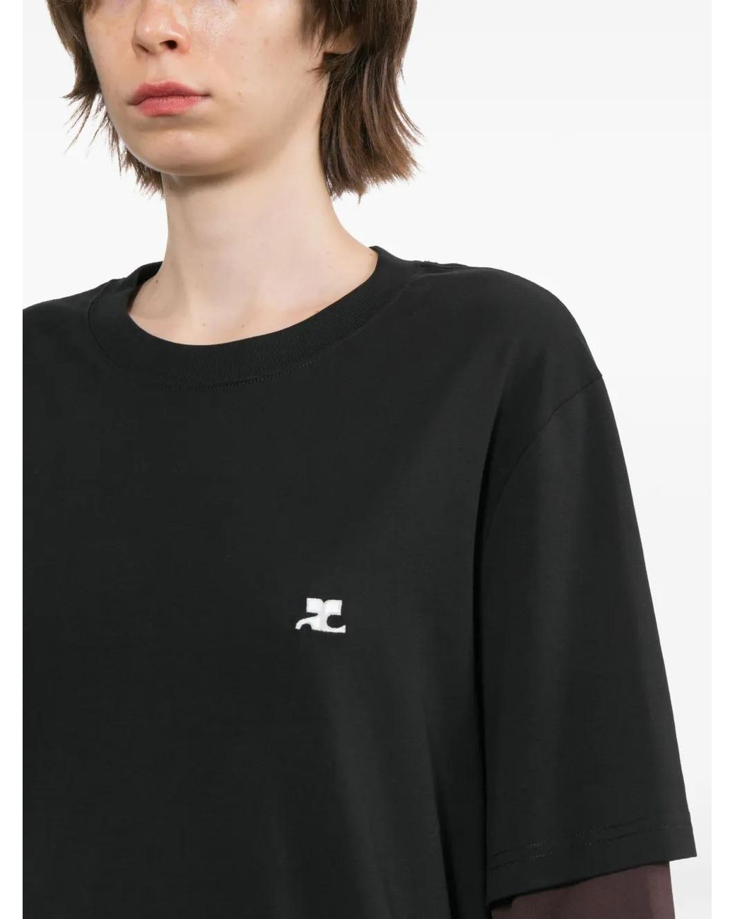 Courreges Black Ac Double Sleeve T-Shirt