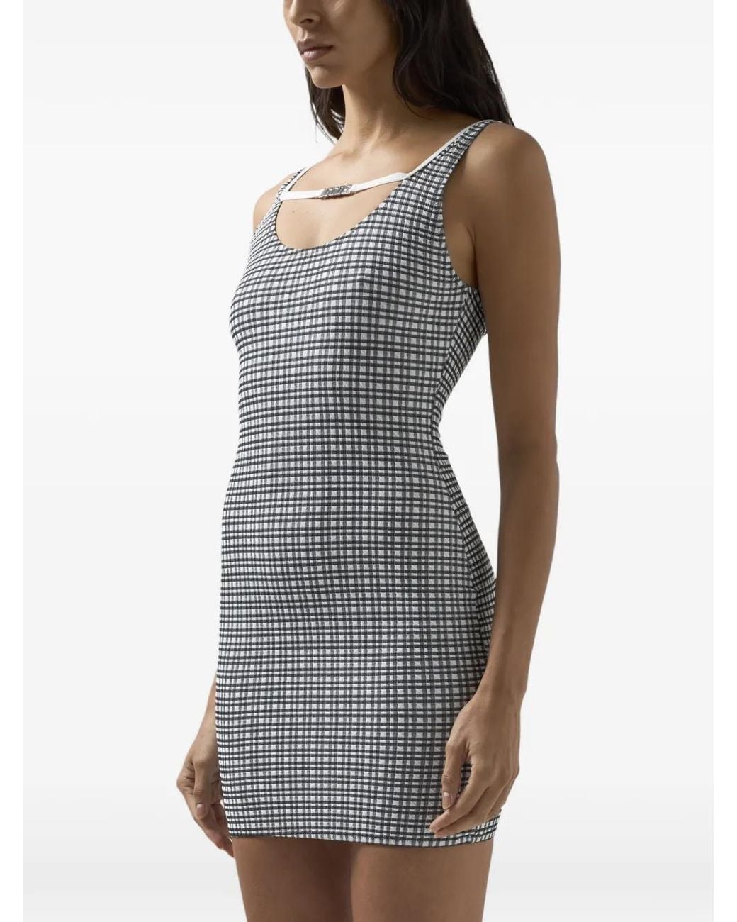 Gcds Gray Gingham-Pattern Mini Dress