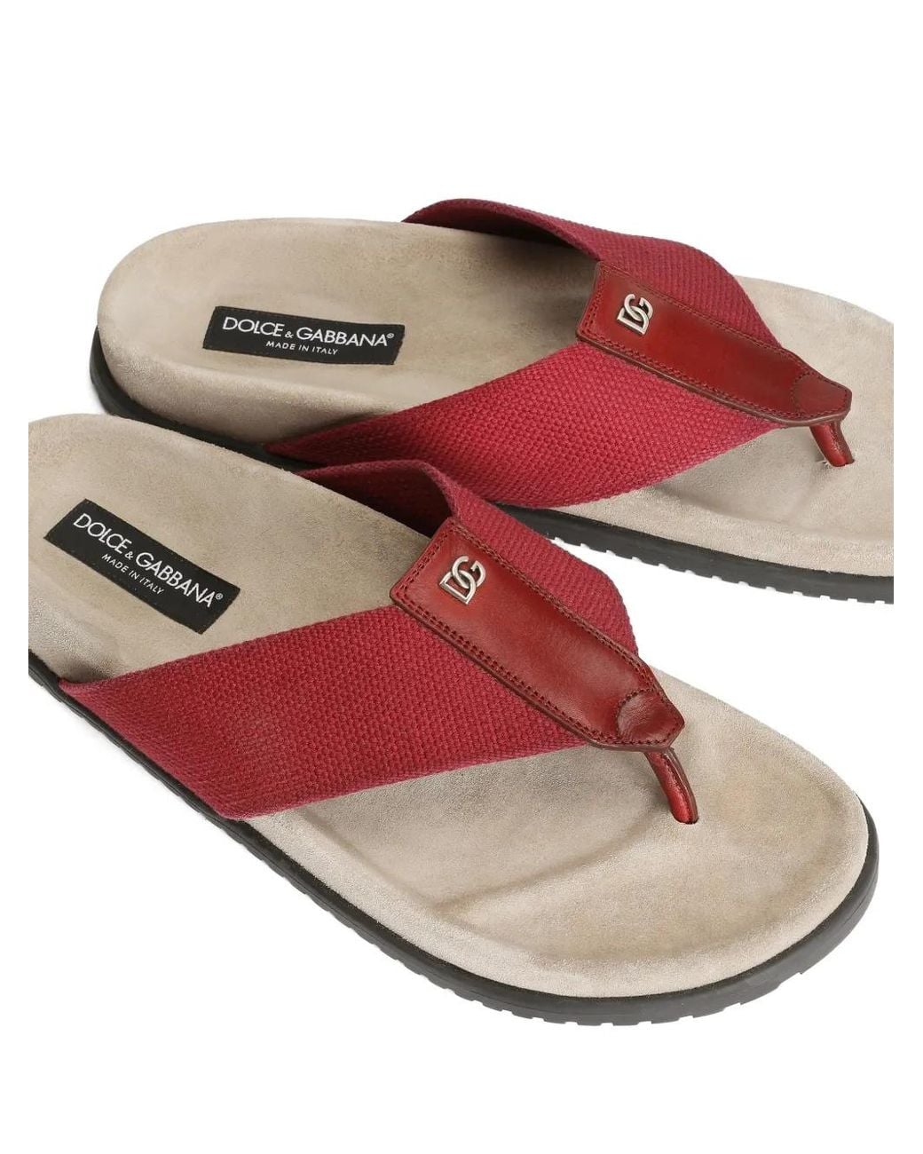 Dolce & Gabbana Red Logo Flip Flops for men