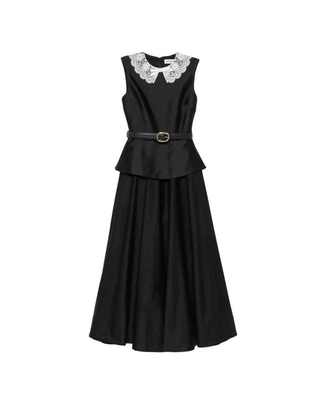 Self-Portrait Black Dress With Lace-Embroidered Collar