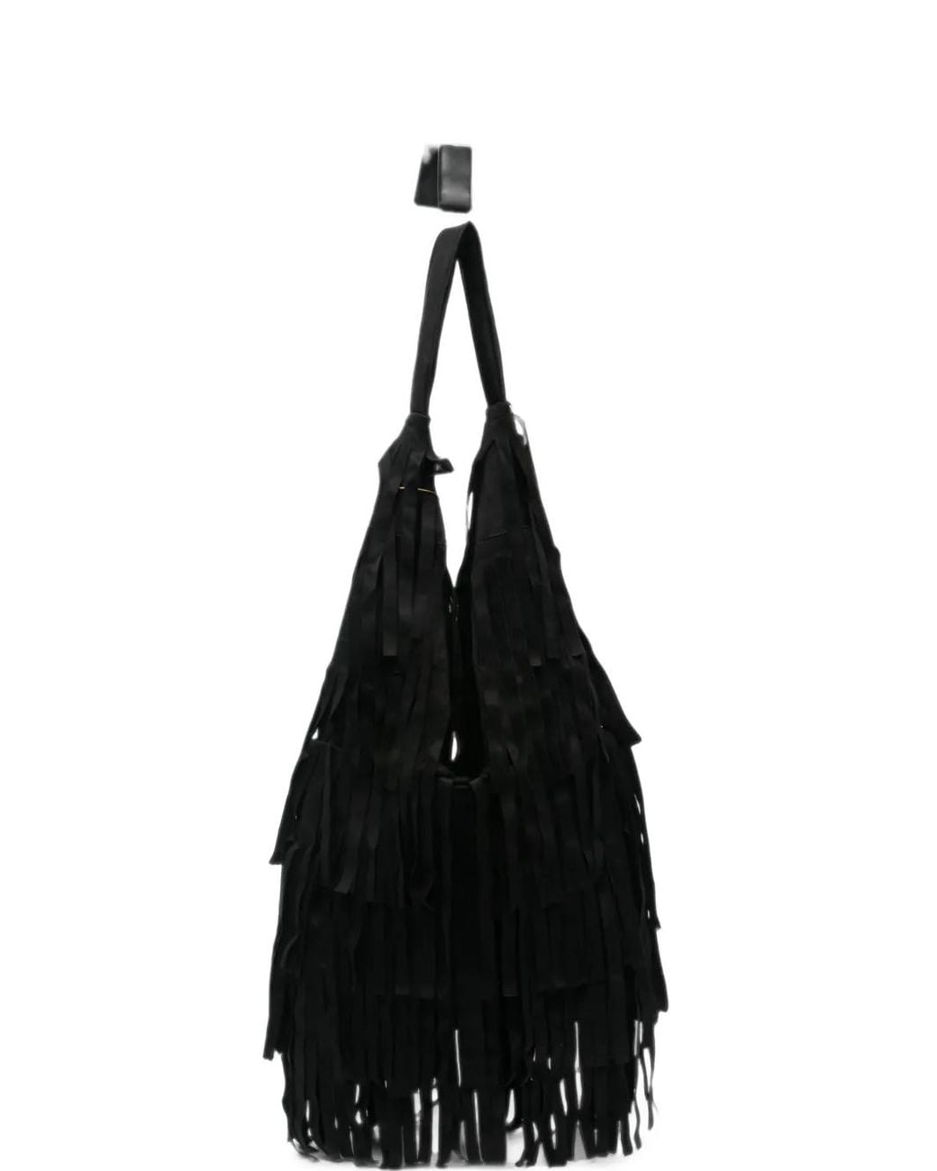 La Milanesa Black Large Aretha Fringed Shoulder Bag