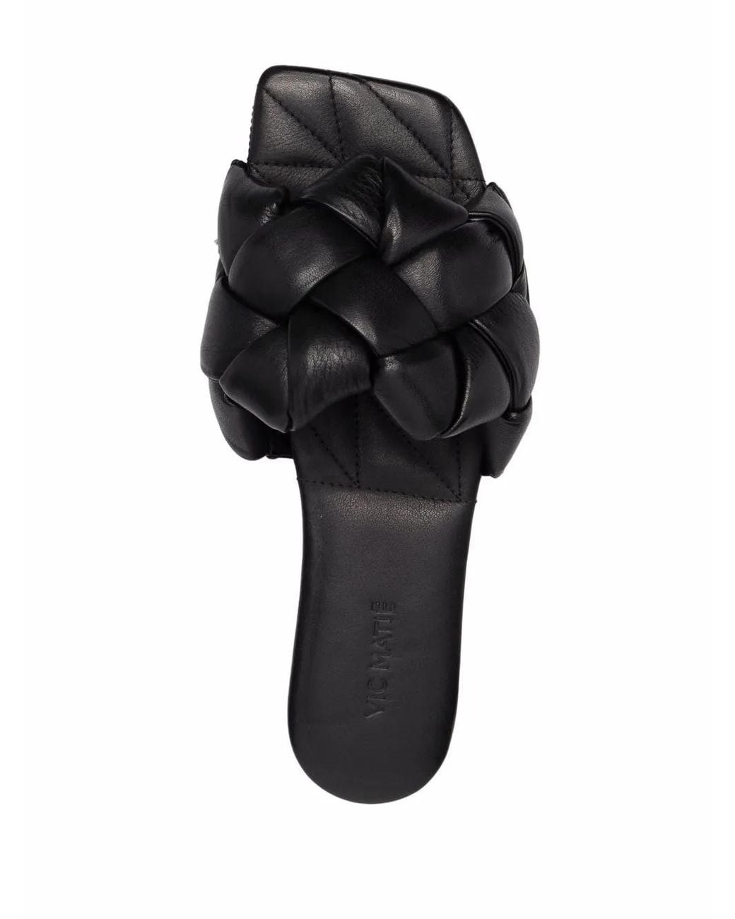 Vic Matié Black Square-Toe Leather Sandals