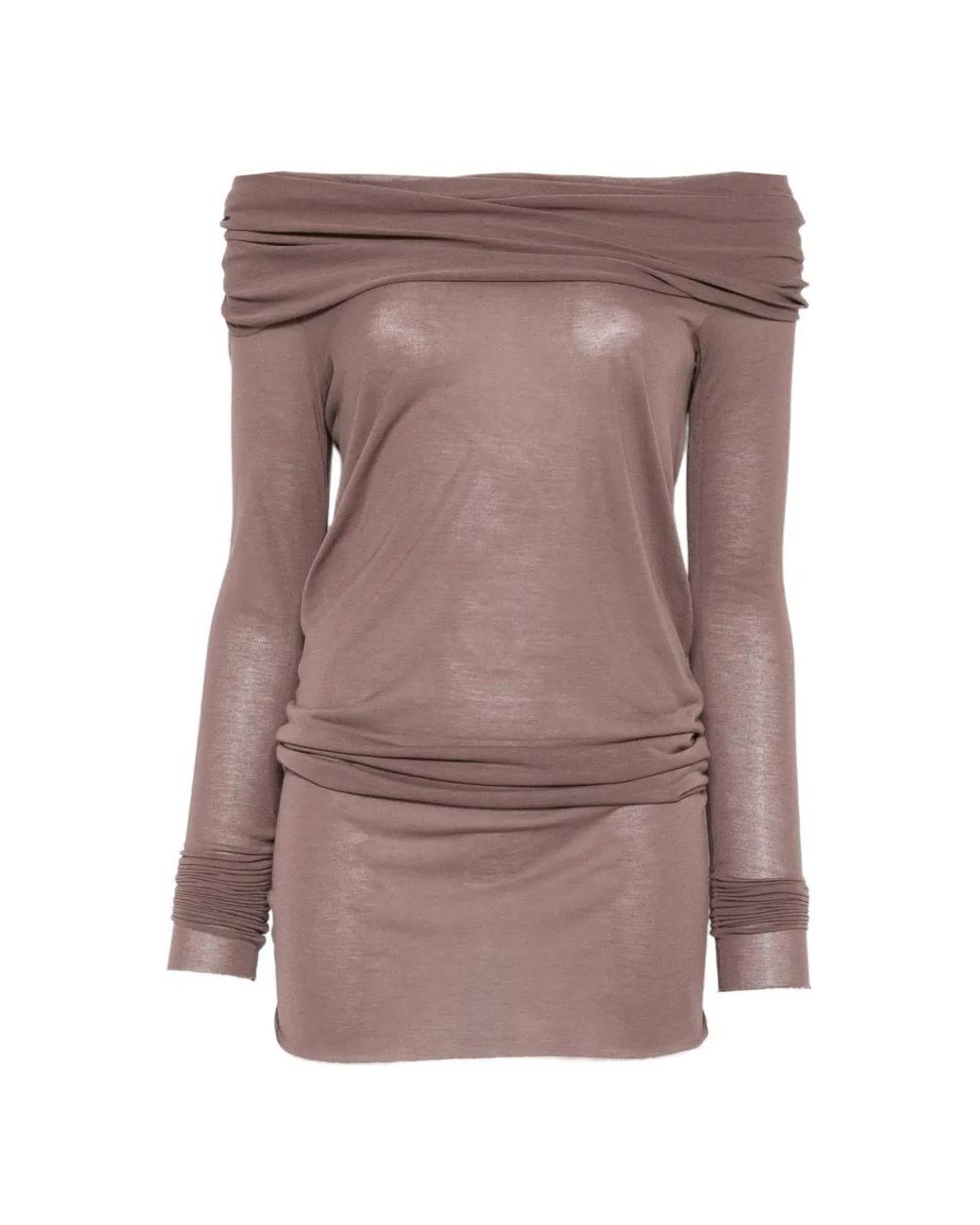 Rick Owens Brown Off-Shoulder Long-Sleeve T-Shirt