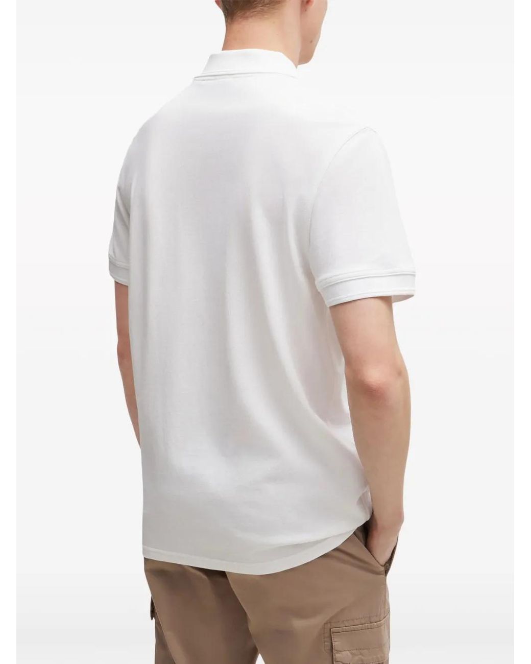 Boss White Logo-Print Cotton Polo Shirt for men