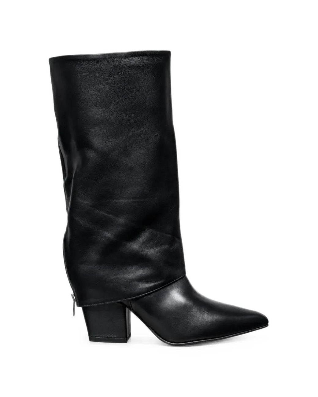 Poche Paris Black Pointed-Toe Fold-Over Boots