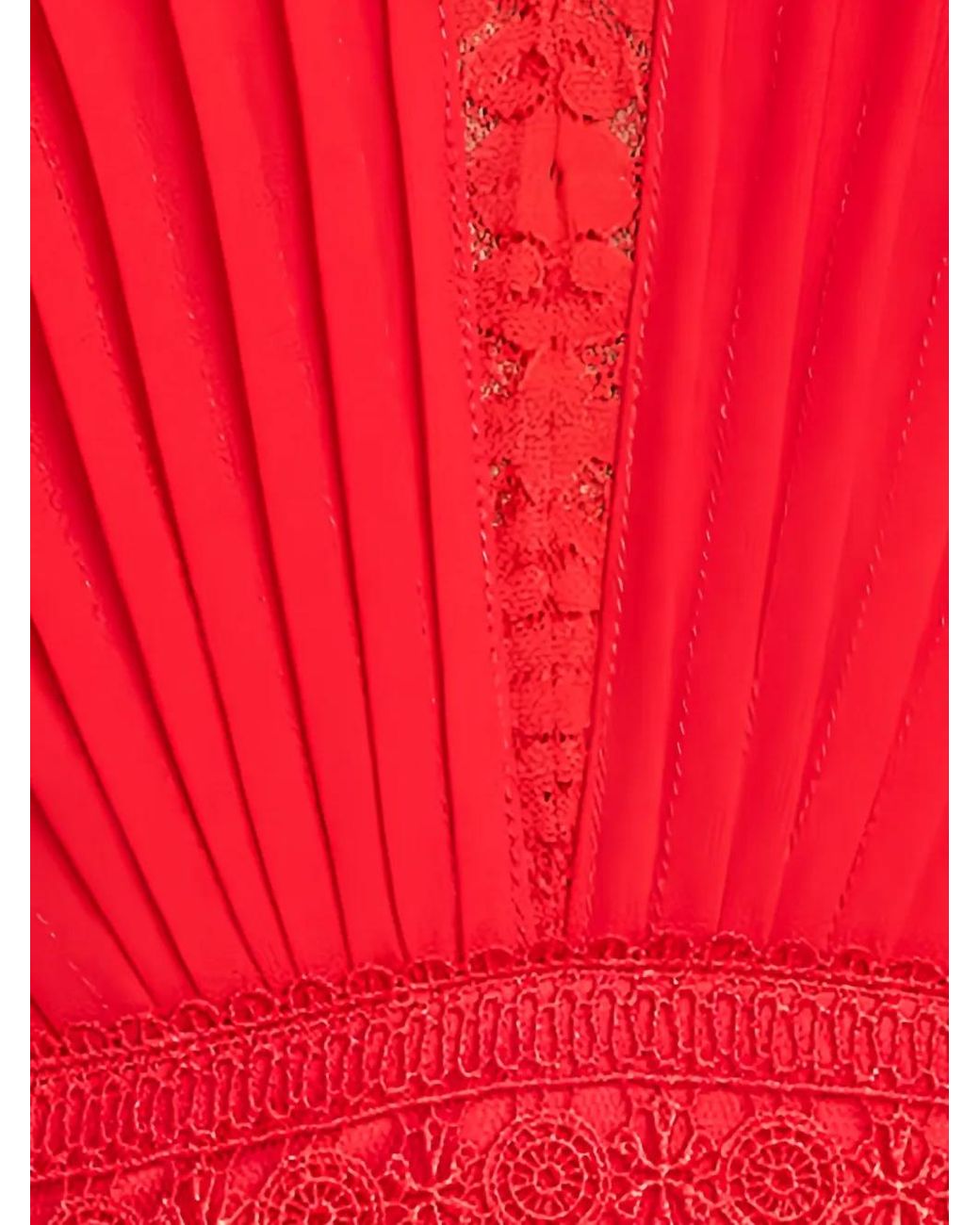 Tadashi Shoji Red Maxi Nyssa Bishop Lace-Panelled Pleated Midi Dress