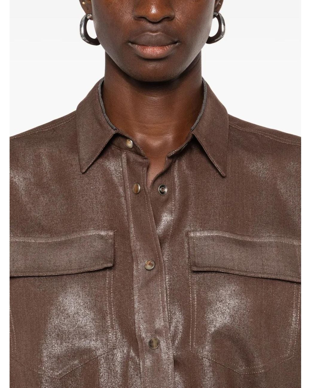 Brunello Cucinelli Button-Down Blouse Met Metallic-Effect in het Brown