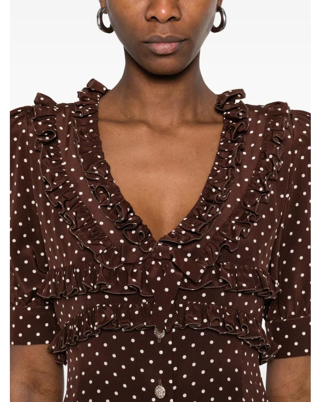 Alessandra Rich Brown Ruffled Polka-Dot Mini Dress