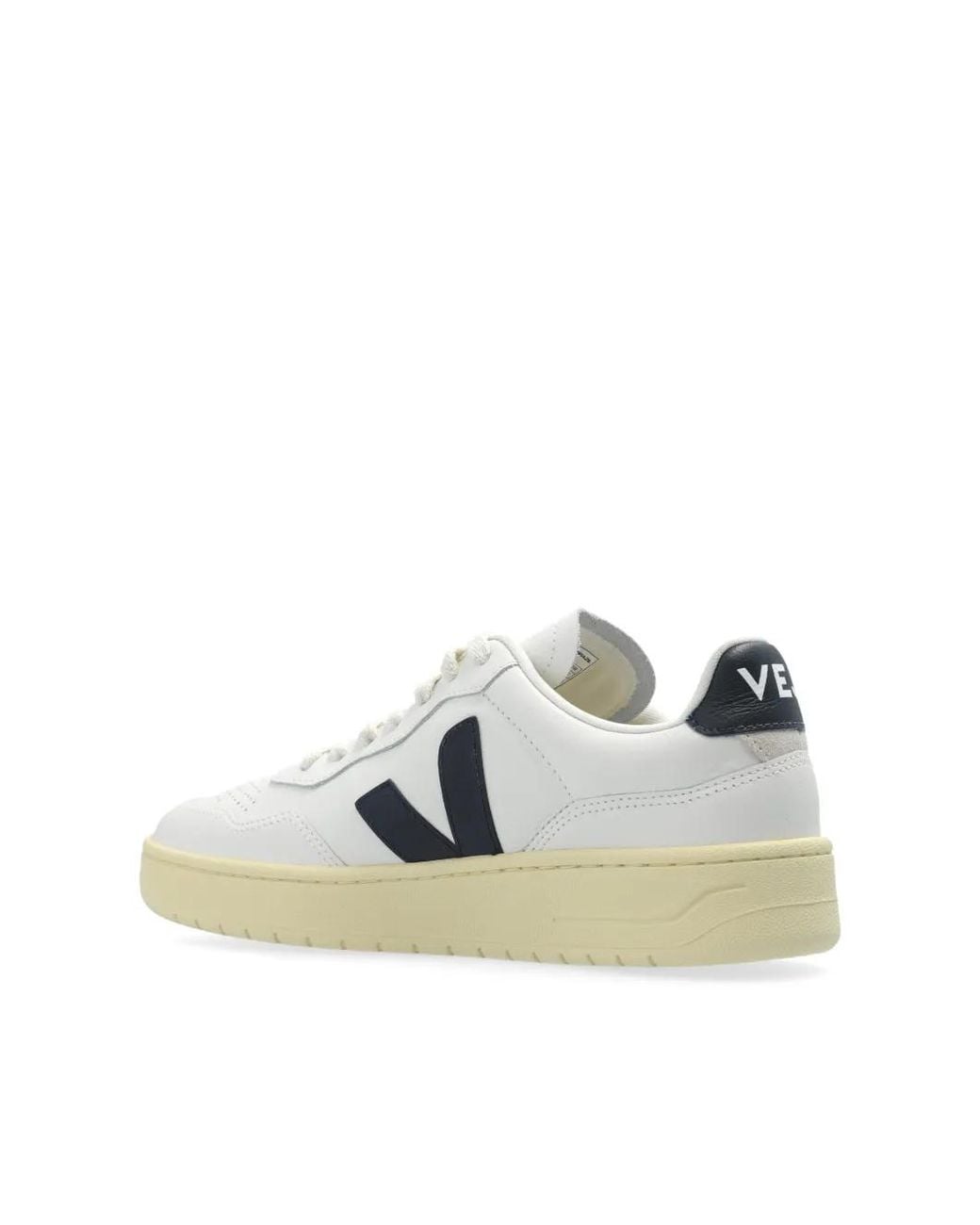 Veja White V-90 O. T. Logo Accents Leather Sneakers