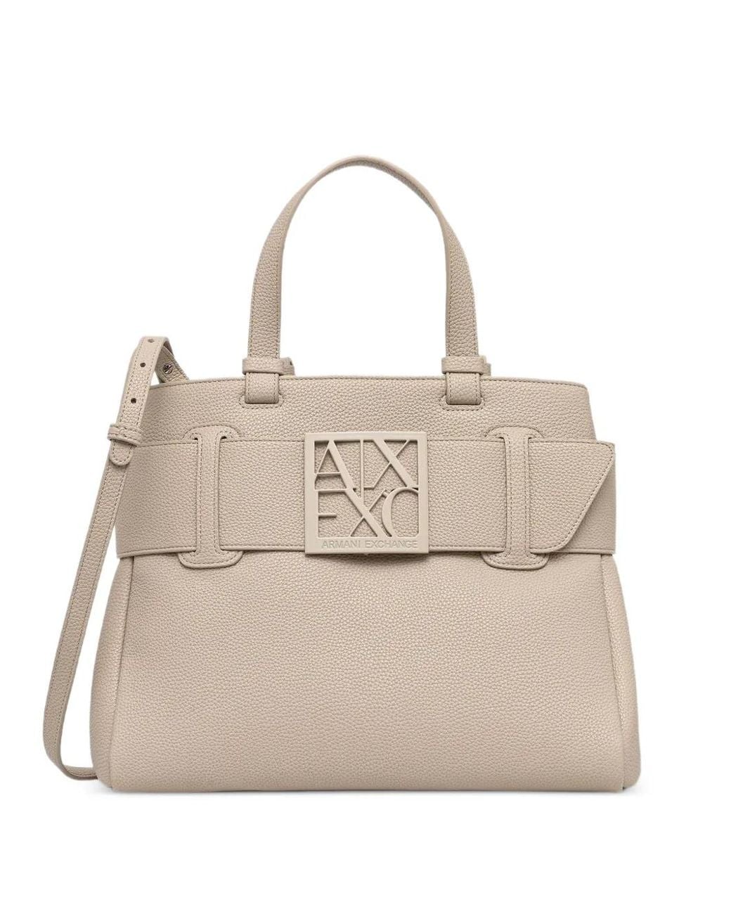 ARMANI EXCHANGE Natural Logo-Plaque Pebbled Tote Bag