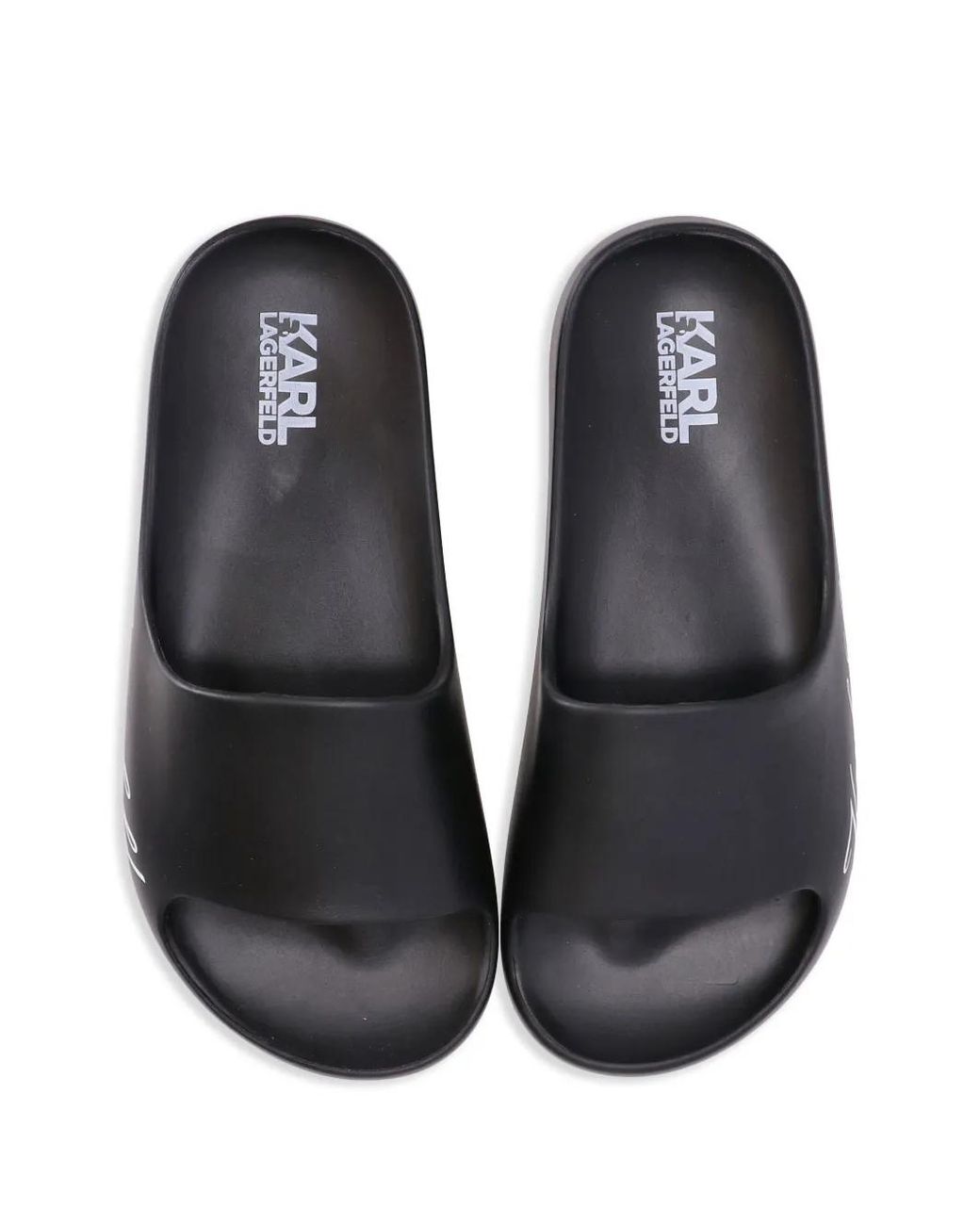 Karl Lagerfeld Black Logo-Print Flat Slides