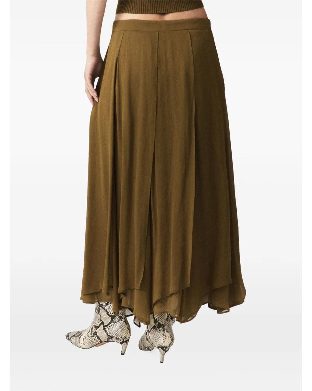 Marella Green Mllzattera Panelled Handkerchief-Hem Midi Skirt