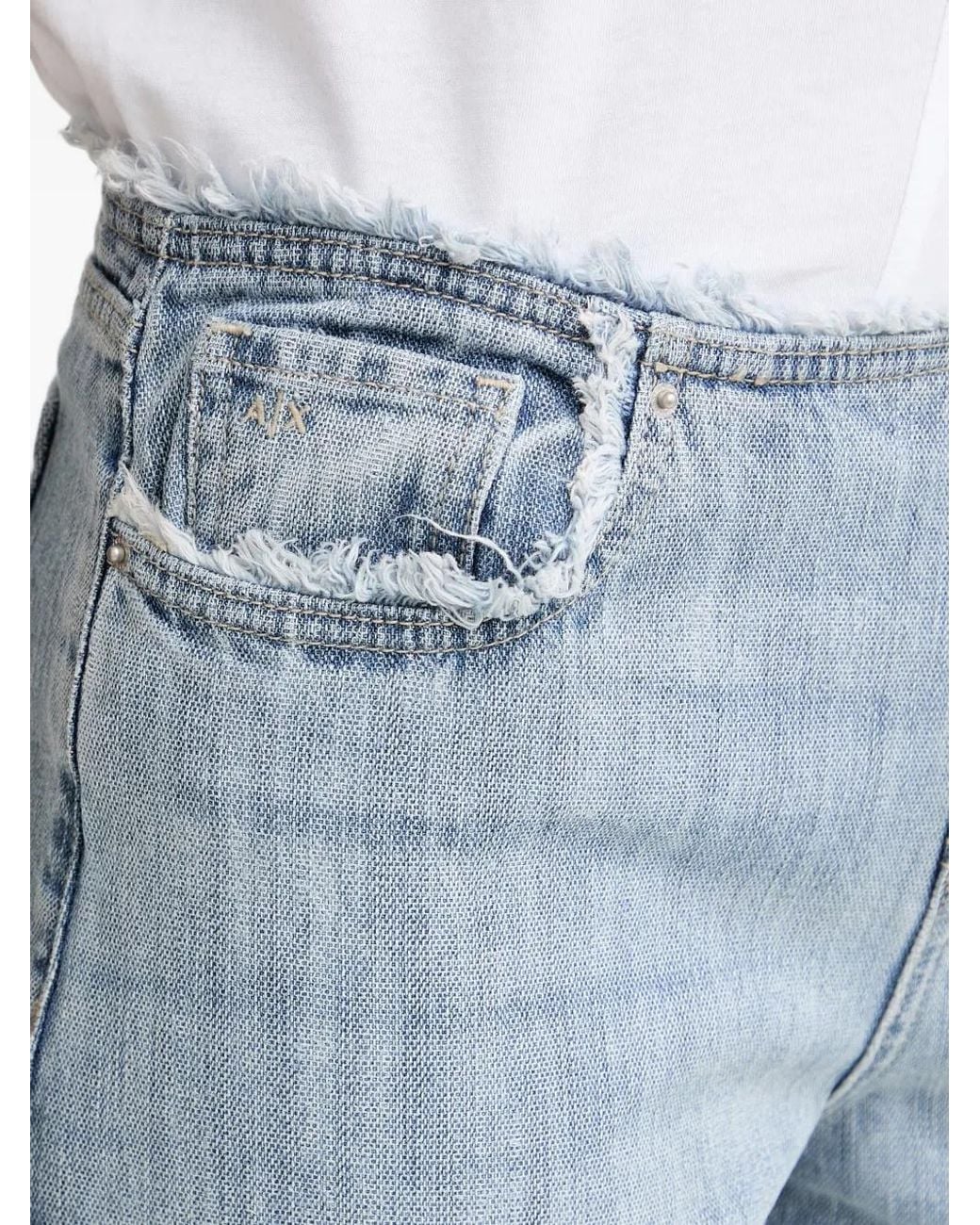 ARMANI EXCHANGE Blue Frayed-Edge Wide-Leg Jeans