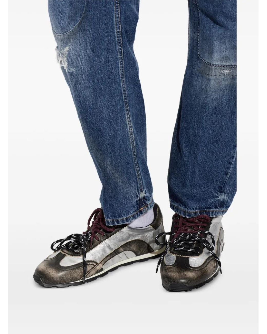 DSquared² White Dc-642 Metallic-Effect Panelled Sneakers for men