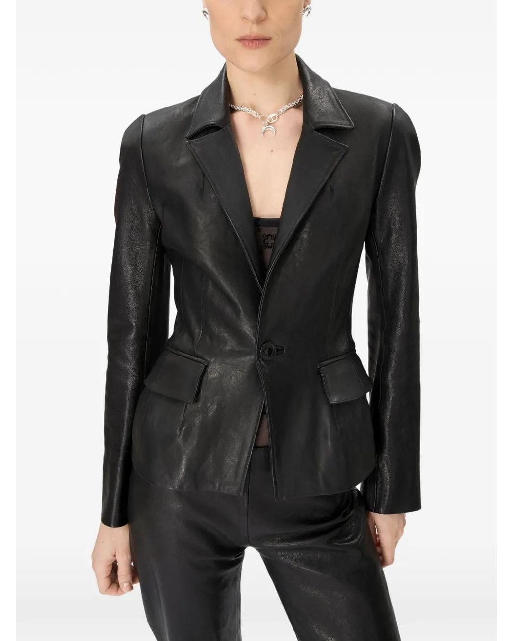 MARINE SERRE Black Leather Jacket