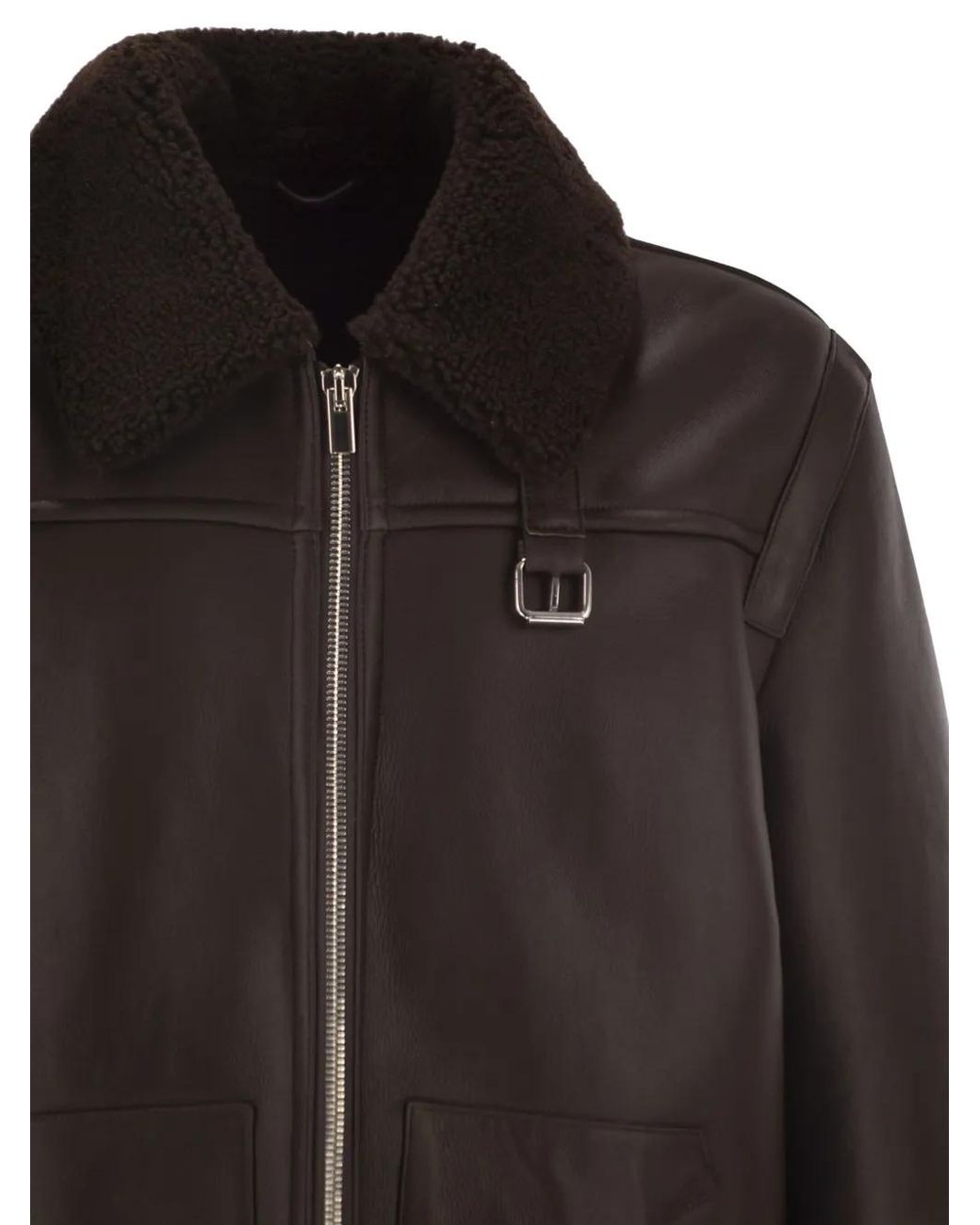 PT Torino Black Shearling-Trim Leather Jacket for men