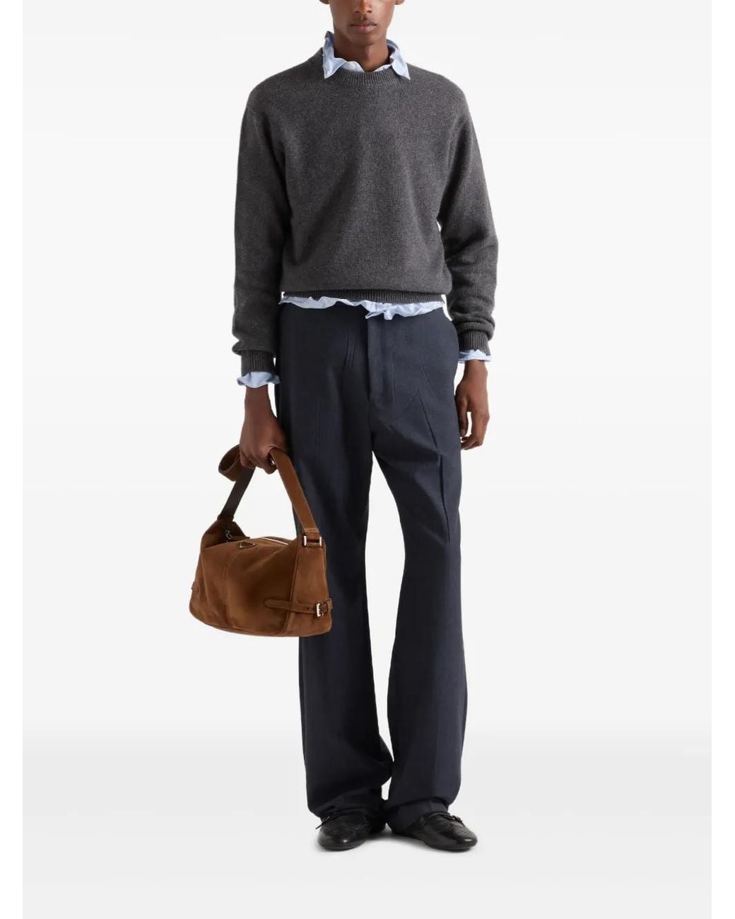 Prada Gray Logo-Patch Sweater for men