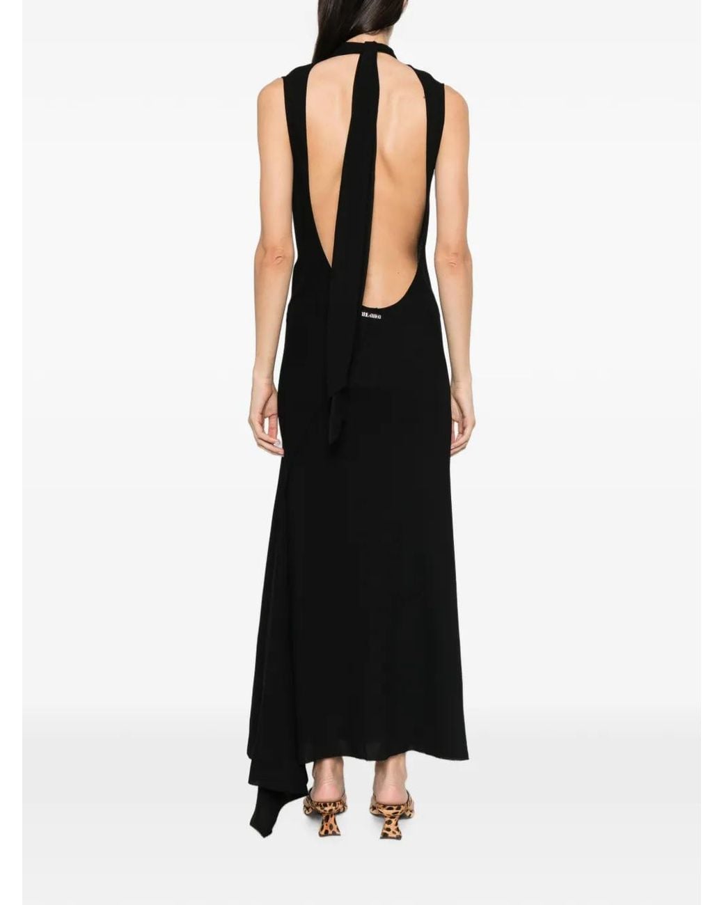 The Attico Black Open-Back Draped Maxi Dress