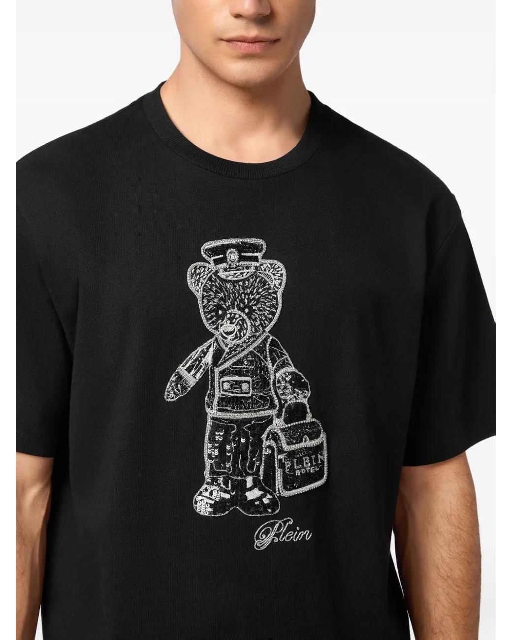 Philipp Plein Black Round Neck T-Shirt Teddy Bear for men